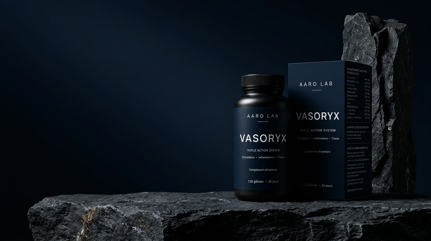 VASORYX™ par AARO LAB™ — flacon et coffret sur pierre